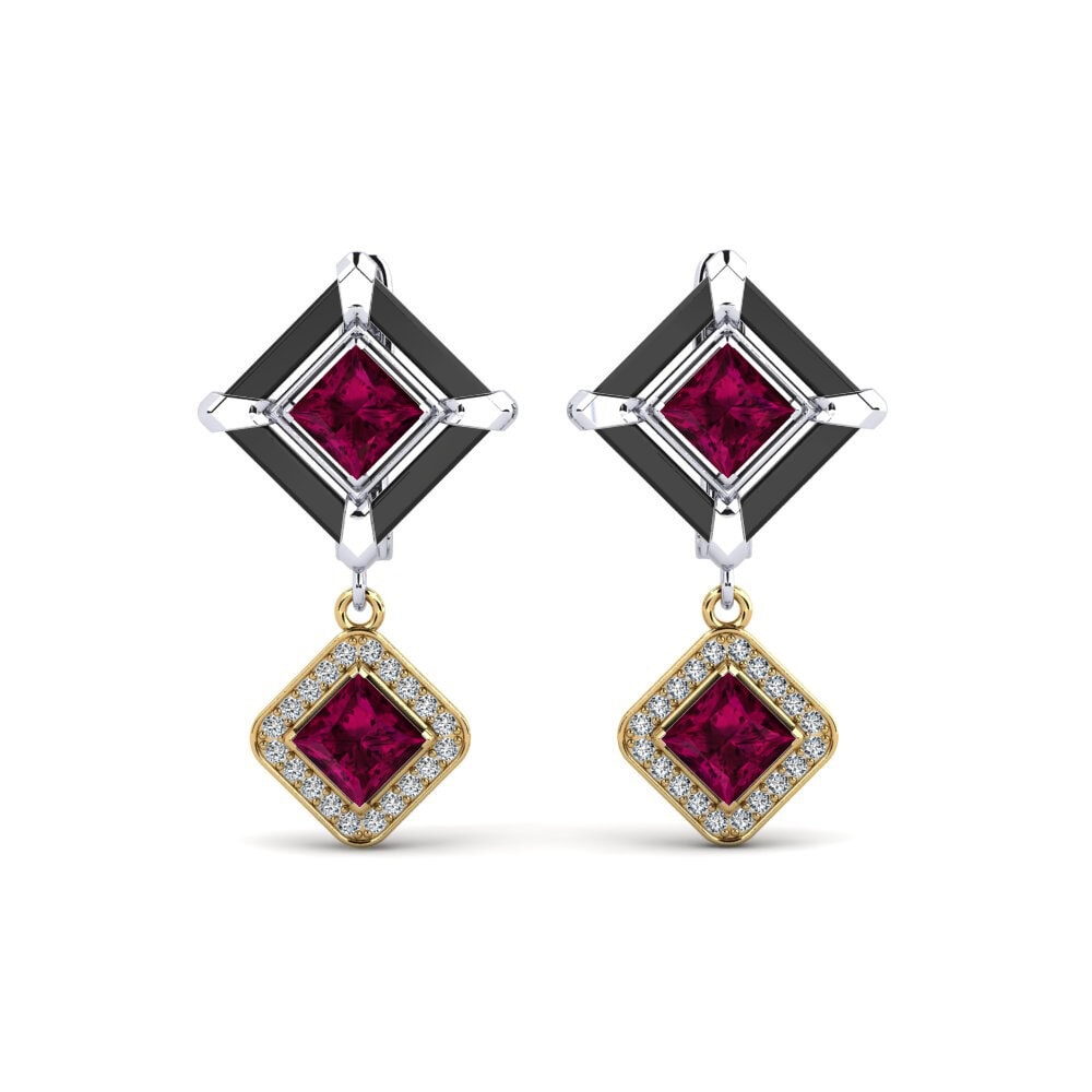 14ct White & Yellow Gold Rhodolite Garnet Women's Earring Trudies