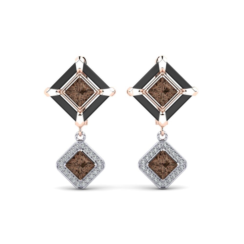 14ct Rose & White Gold Smoky Quartz Women's Earring Trudies