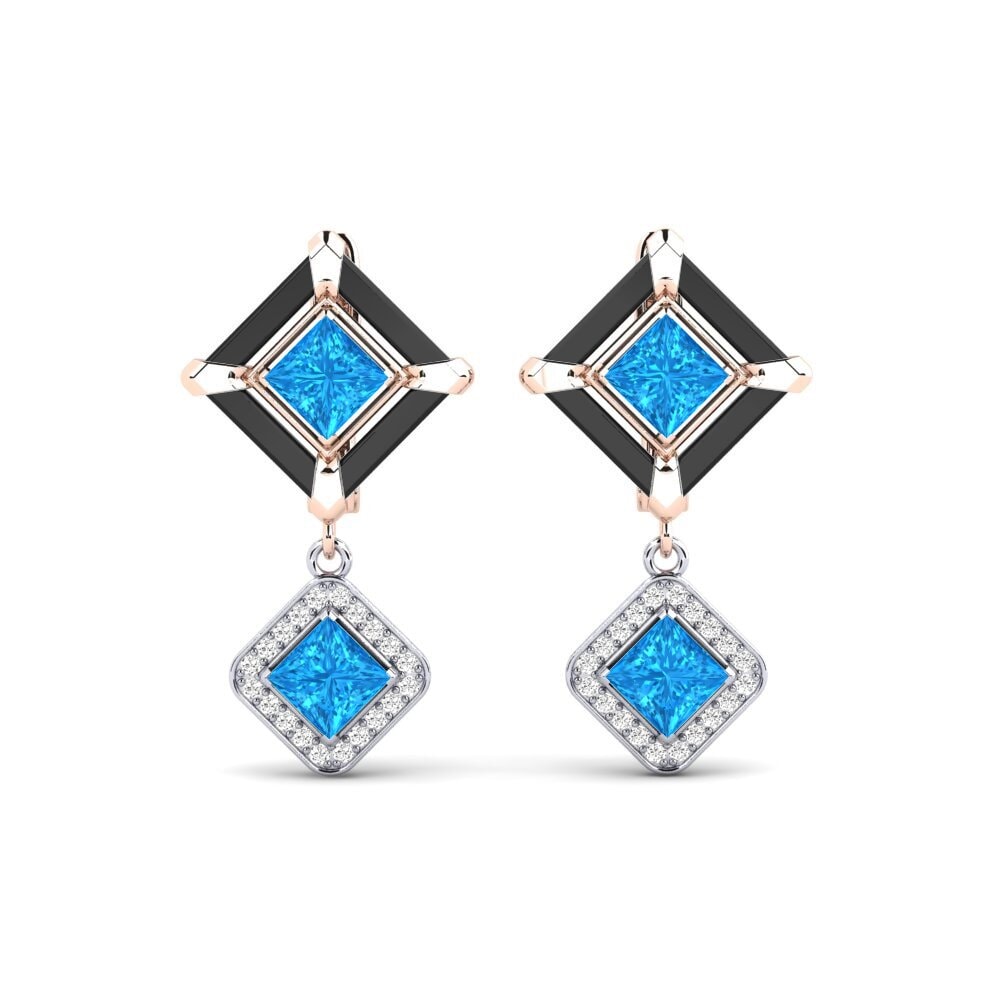 Červené & bílé Zlato 375 Modrý topaz Dámský náušnice Trudies