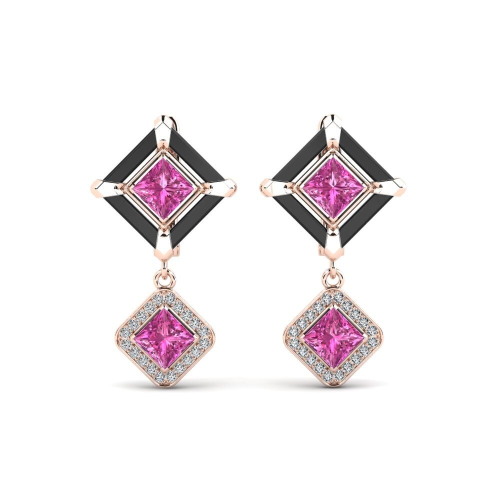 Pendientes 14k Oro Rosa Topacio Rosa Cerámica