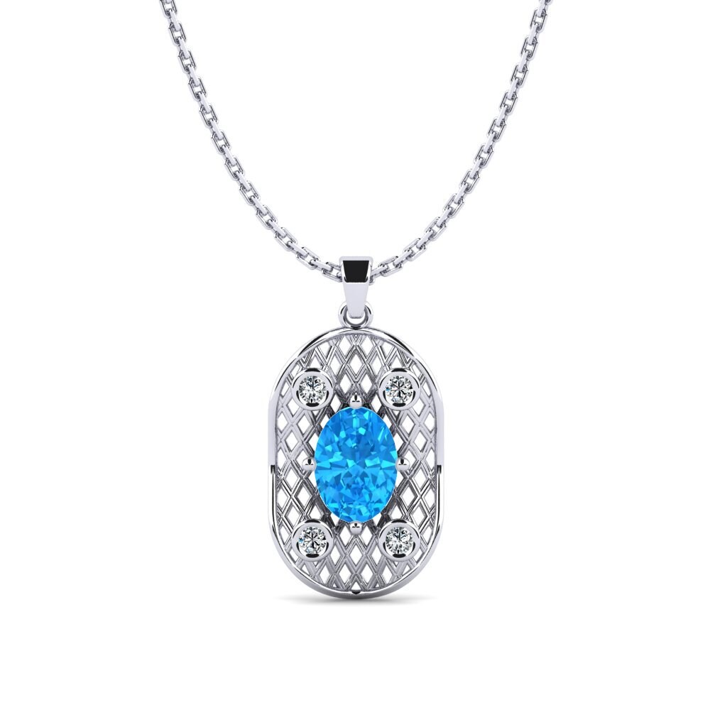 18ct White Gold Blue Topaz Women's Pendant Tumbes