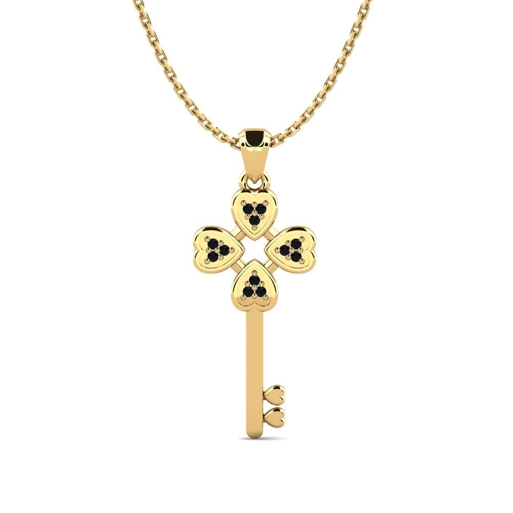 14k Yellow Gold Black Sapphire Women's Pendant Tumekia