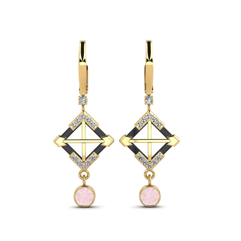 9ct Yellow Gold Rose Quartz Women's Earring Turmelle