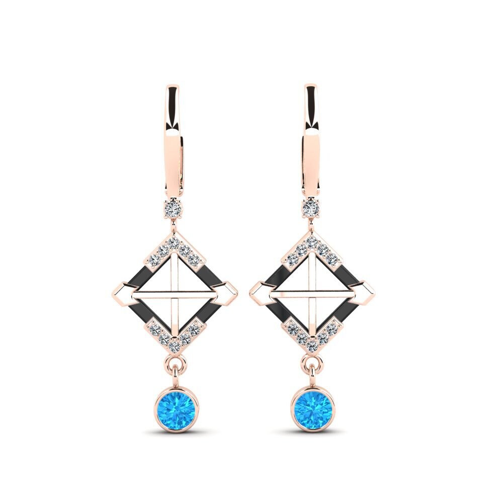 9ct Rose Gold Blue Topaz Women's Earring Turmelle