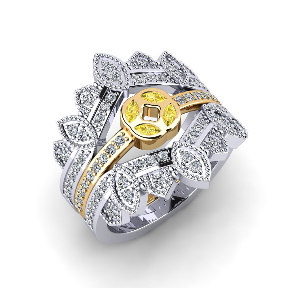 14ct White / Yellow Gold Yellow Sapphire Ring Tworse SET