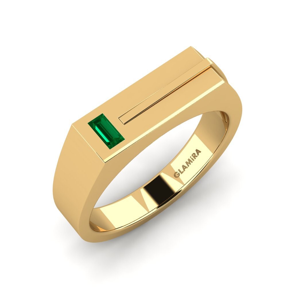 Oro Giallo 750 Zircone Verde Anello da uomo Ty