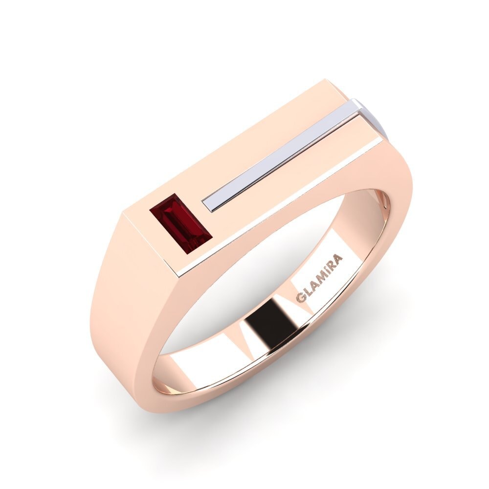 Oro Rosso & Bianco 750 Zircone Rosso Anello da uomo Ty