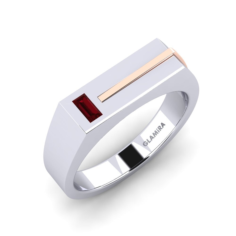 Oro Bianco & Rosso 375 Zircone Rosso Anello da uomo Ty