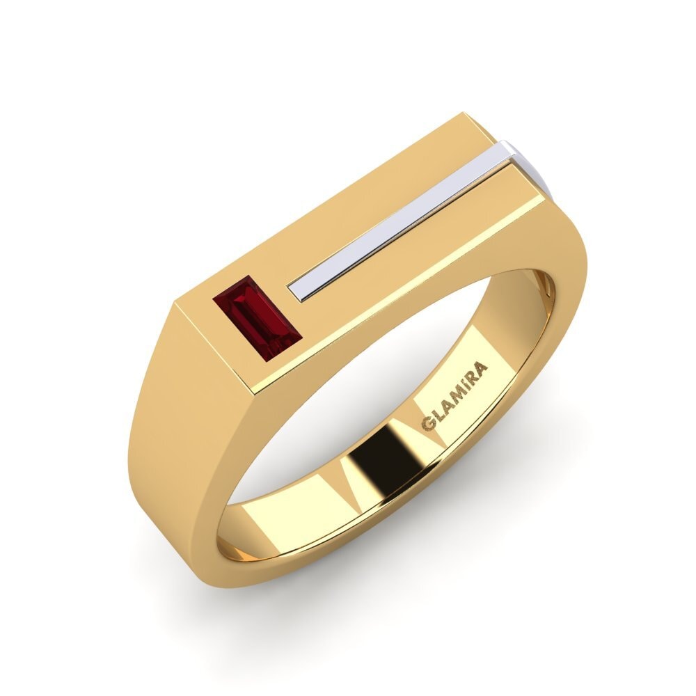 18k Oro Amarillo/Blanco Circonita Roja Anillo de Hombre Ty