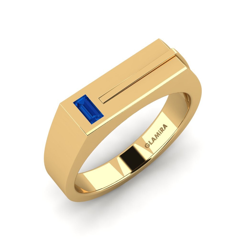 Oro Giallo 585 Zircone Blu Scuro Anello da uomo Ty