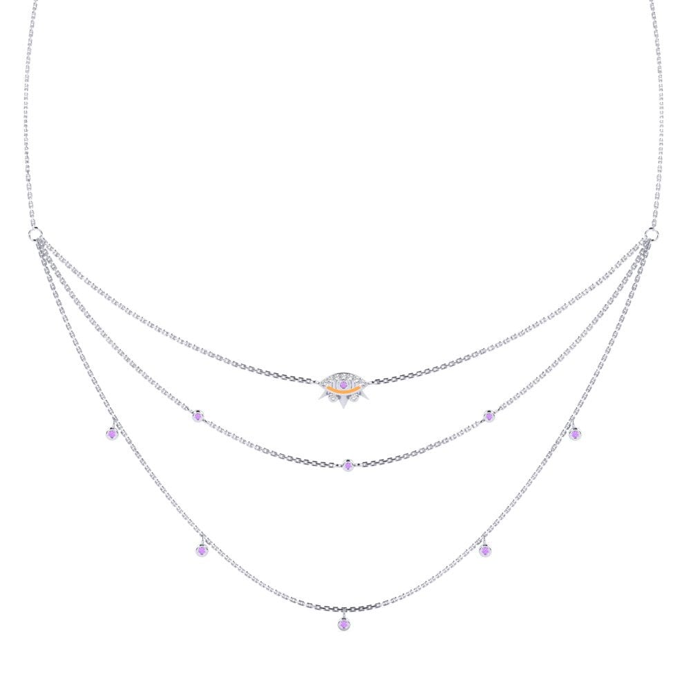14k Oro Blanco Amatista Collar de Mujer Ukuvieka