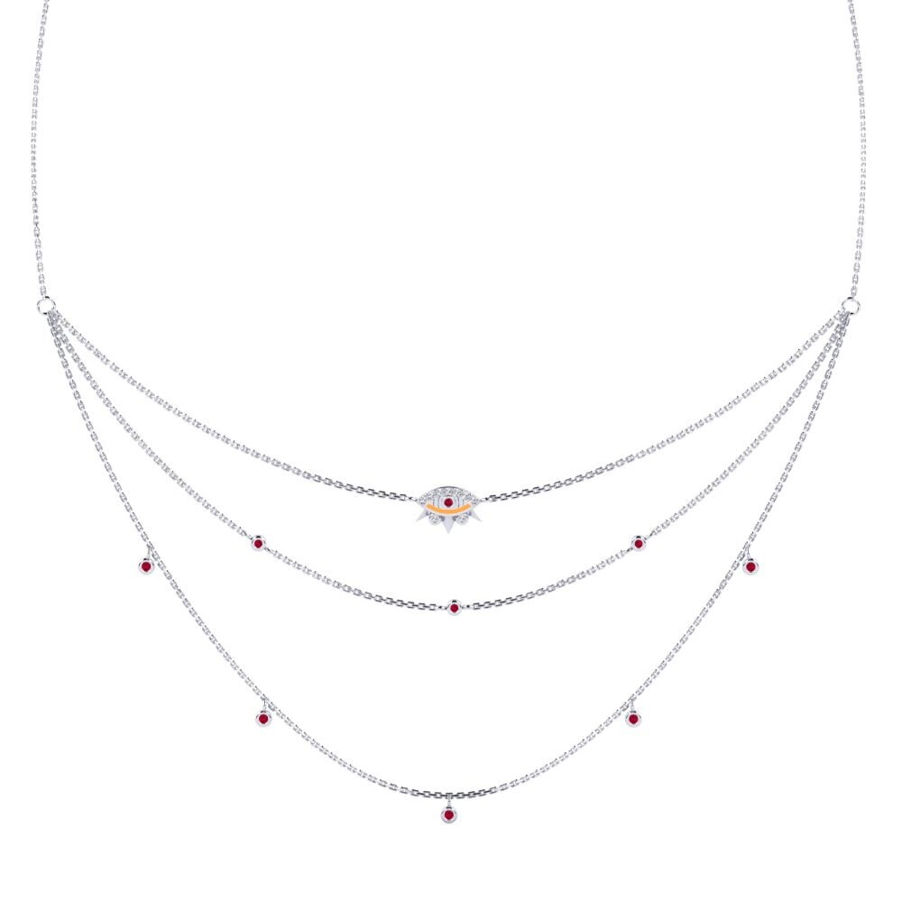 14k Oro Blanco Rubí Collar de Mujer Ukuvieka