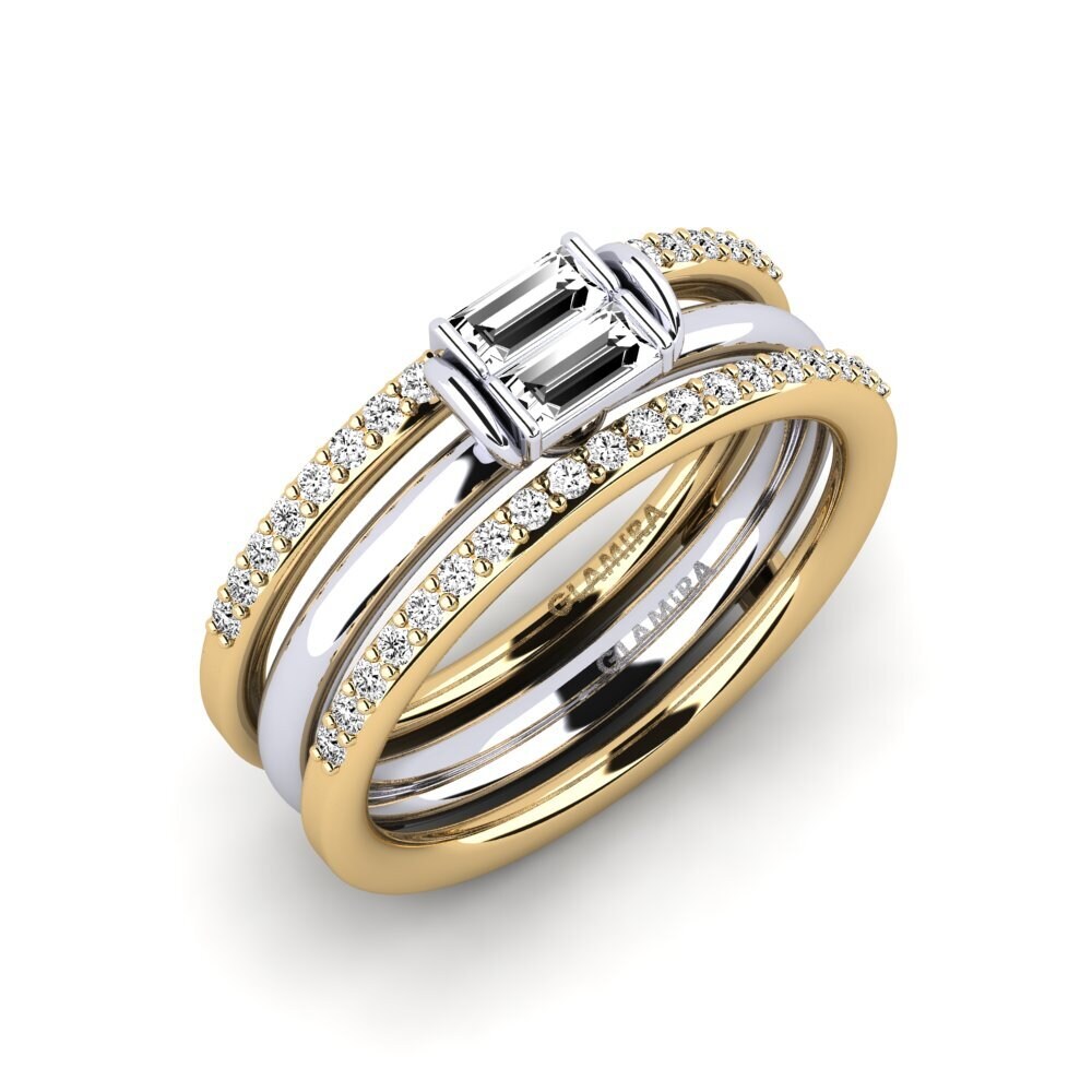 18ct Yellow & White Gold Moissanite Ring Ulamb - SET
