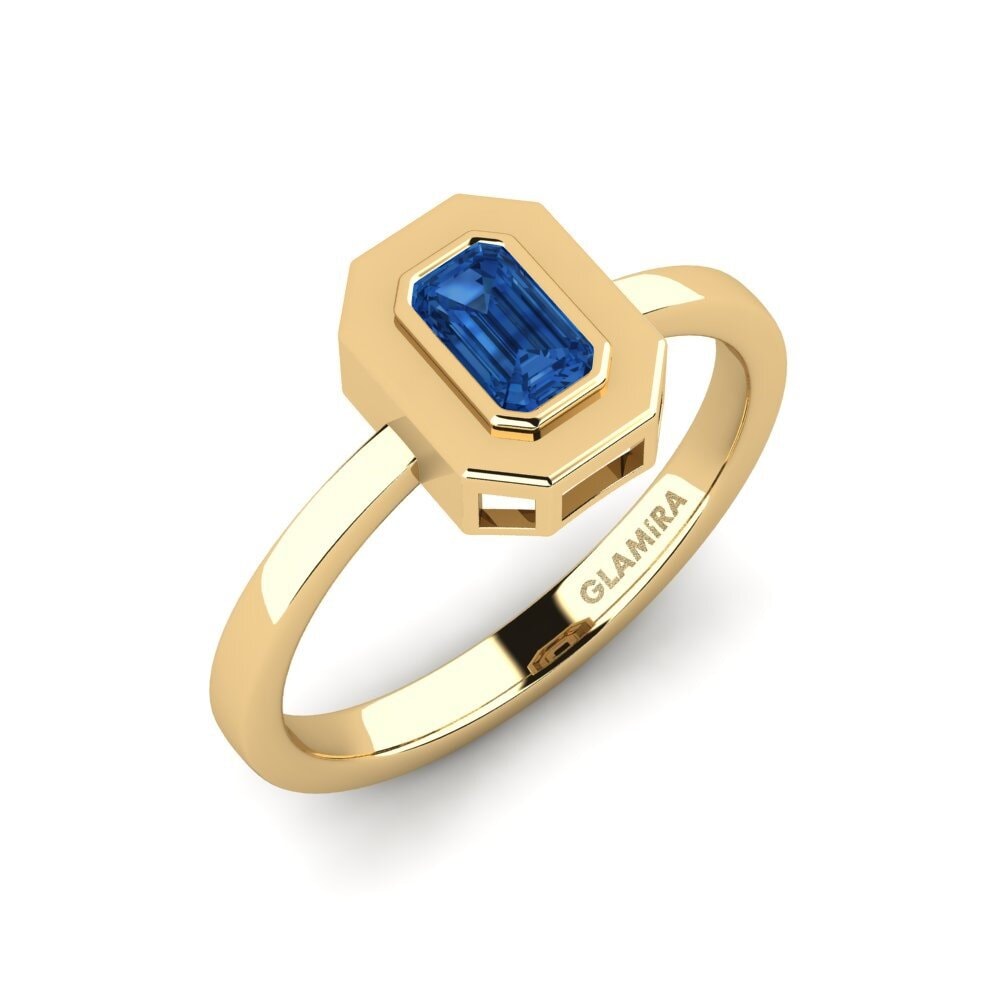 Emerald Cut Dark Blue Zirconia Engagement Ring Ulfmaerr