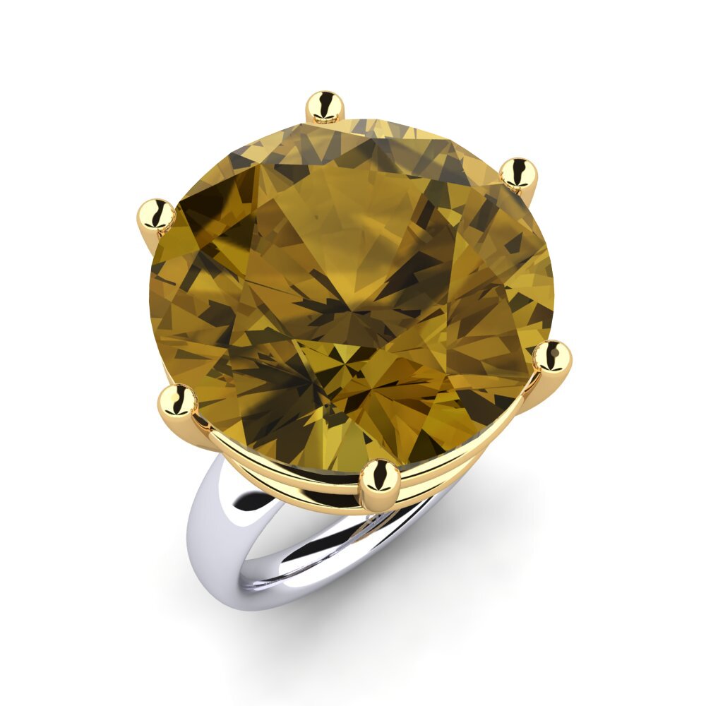 Or Blanc & Jaune 9k Zircon Brun Bague Umika