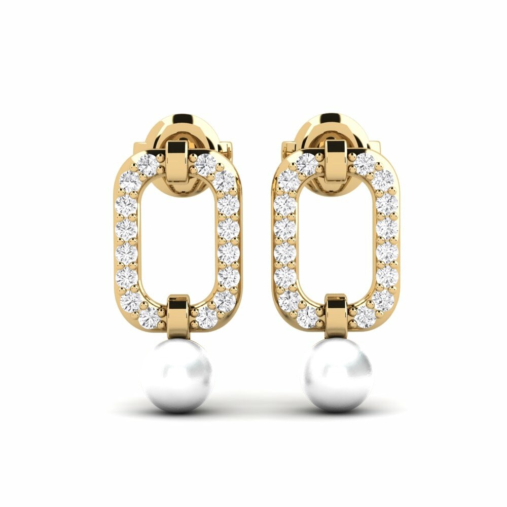 Pearl Pearl Earrings Unarvu 585 Yellow Gold White Sapphire