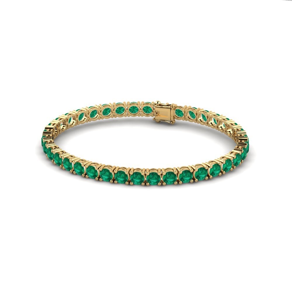 14k Oro Amarillo Esmeralda Pulsera de Mujer Unclosed
