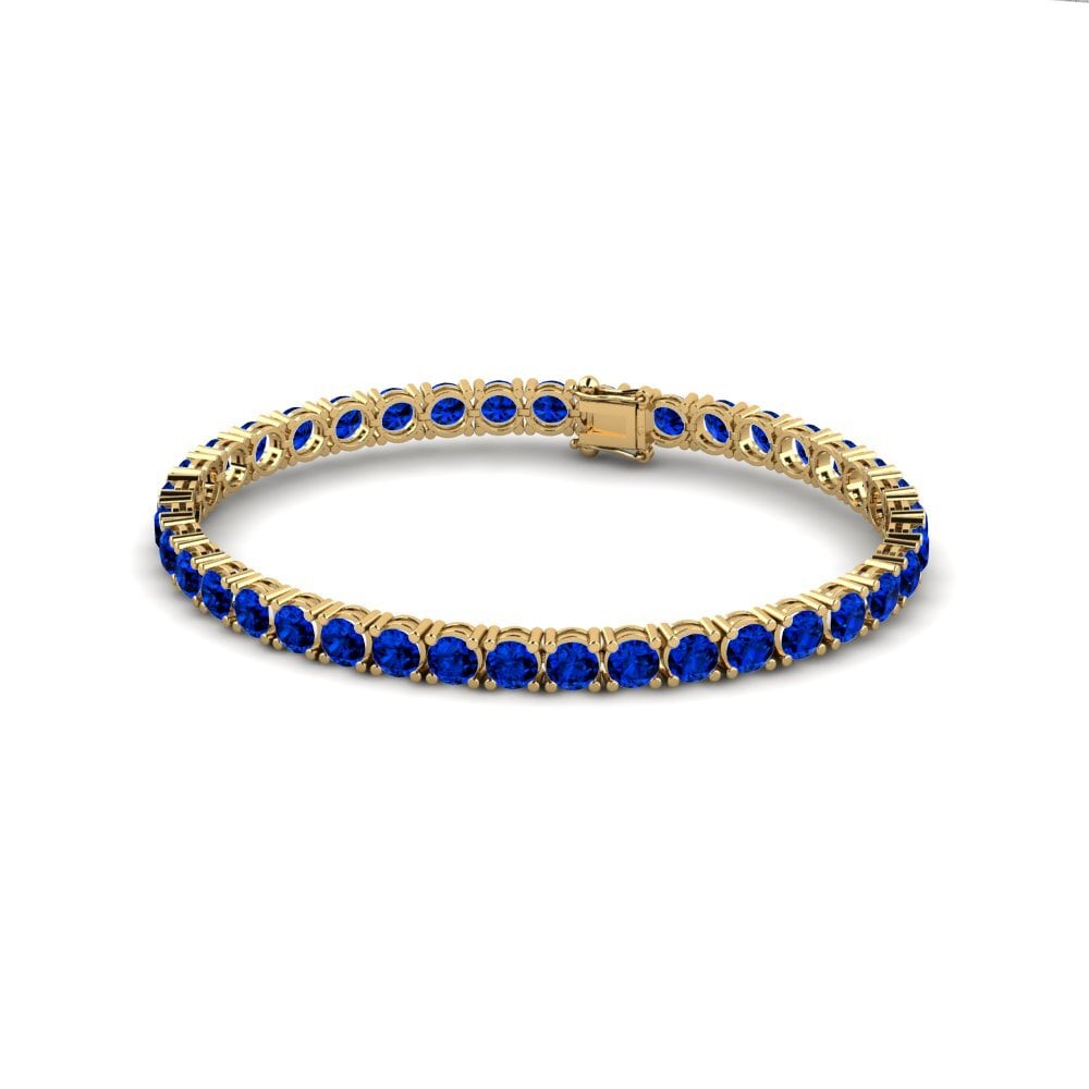 14k Oro Amarillo Safiro (Creado en Laboratorio) Pulsera de Mujer Unclosed