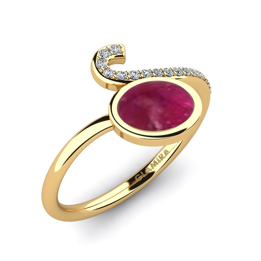 Or Jaune 18k Rubis Cabochon Bague Unfar