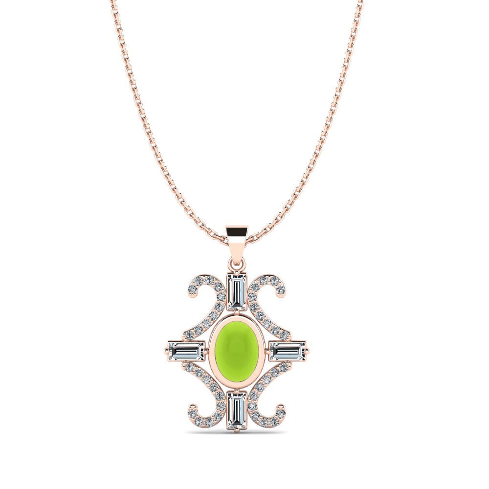 14k Oro Rosa Peridoto Cabujón Colgante de Mujer Unforged