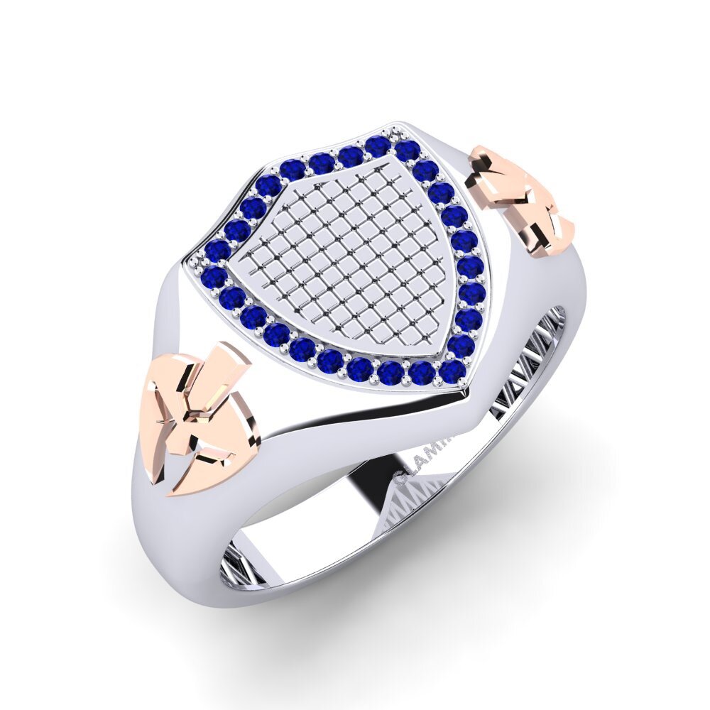 14ct White & Rose Gold Sapphire Men's Ring Unfun