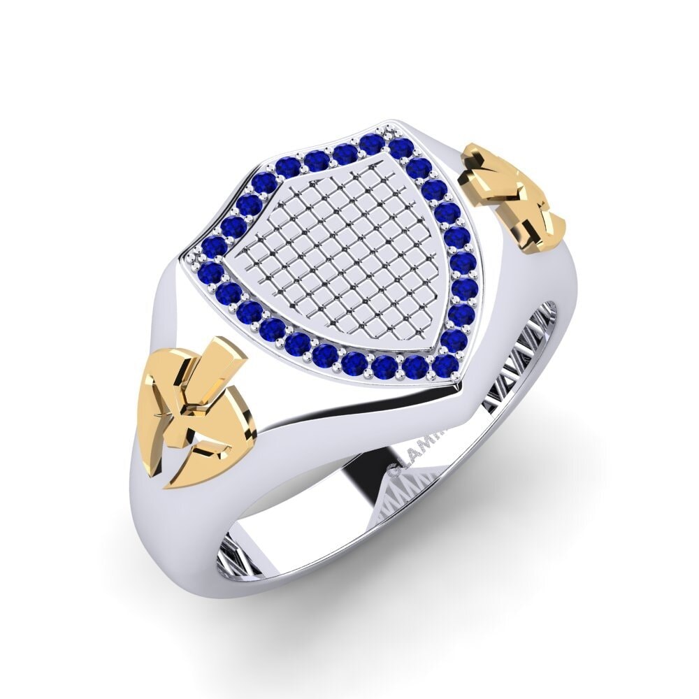 14ct White & Yellow Gold Sapphire Men's Ring Unfun