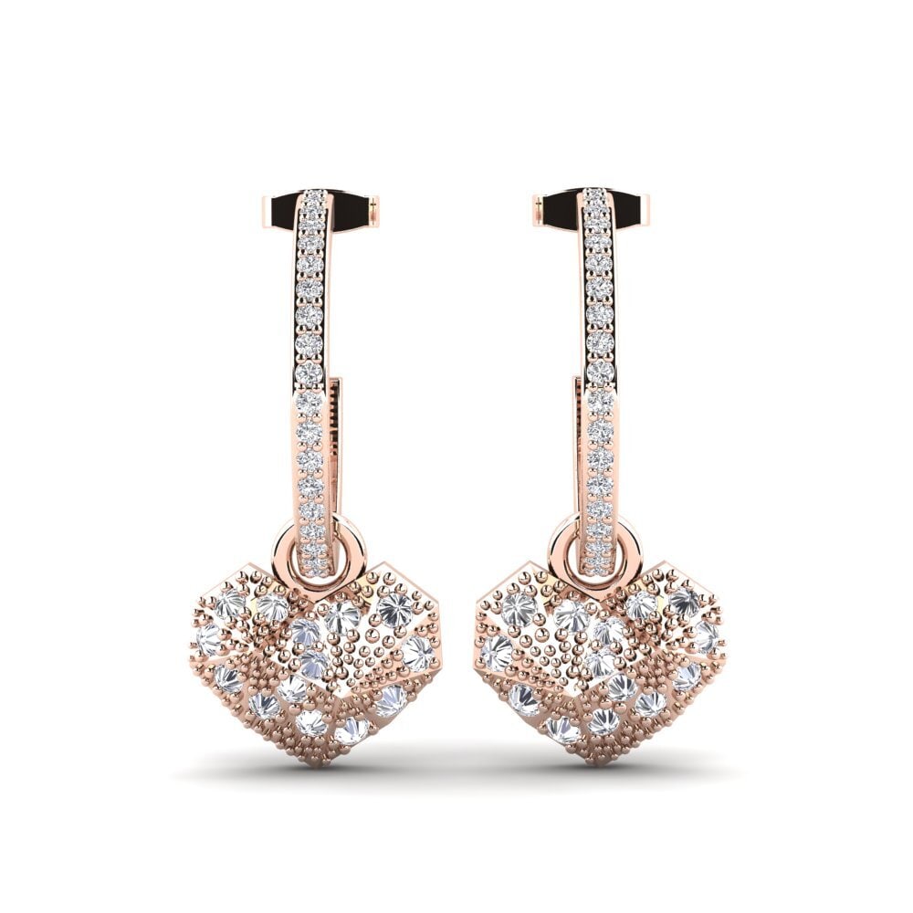 Boucles D'oreilles Cerceau Diamants Simulés Plaqué Or Rose 14k - 2 Carats - Neuves