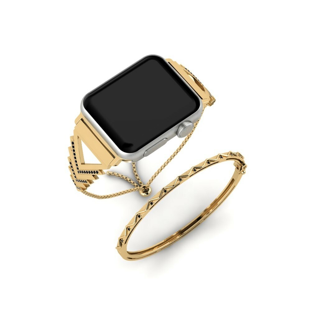 Joyería Tech Apple Watch® Unikalus Set Stainless Steel / 585 Yellow Gold Diamante Negro