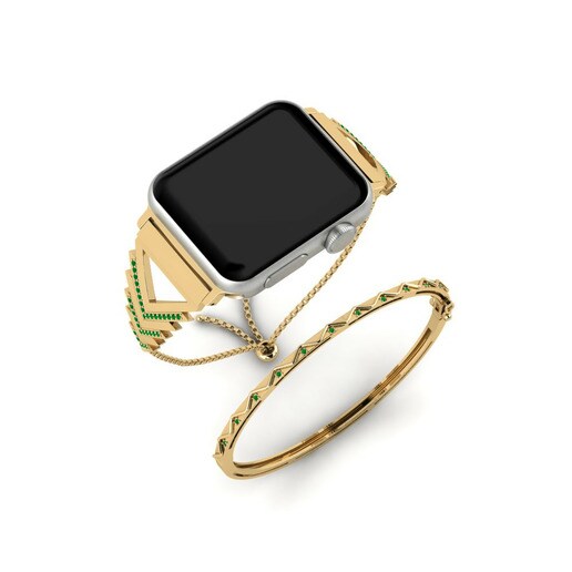 Apple Watch® Unikalus Set Stainless Steel / 585 Yellow Gold & Ngọc Lục Bảo