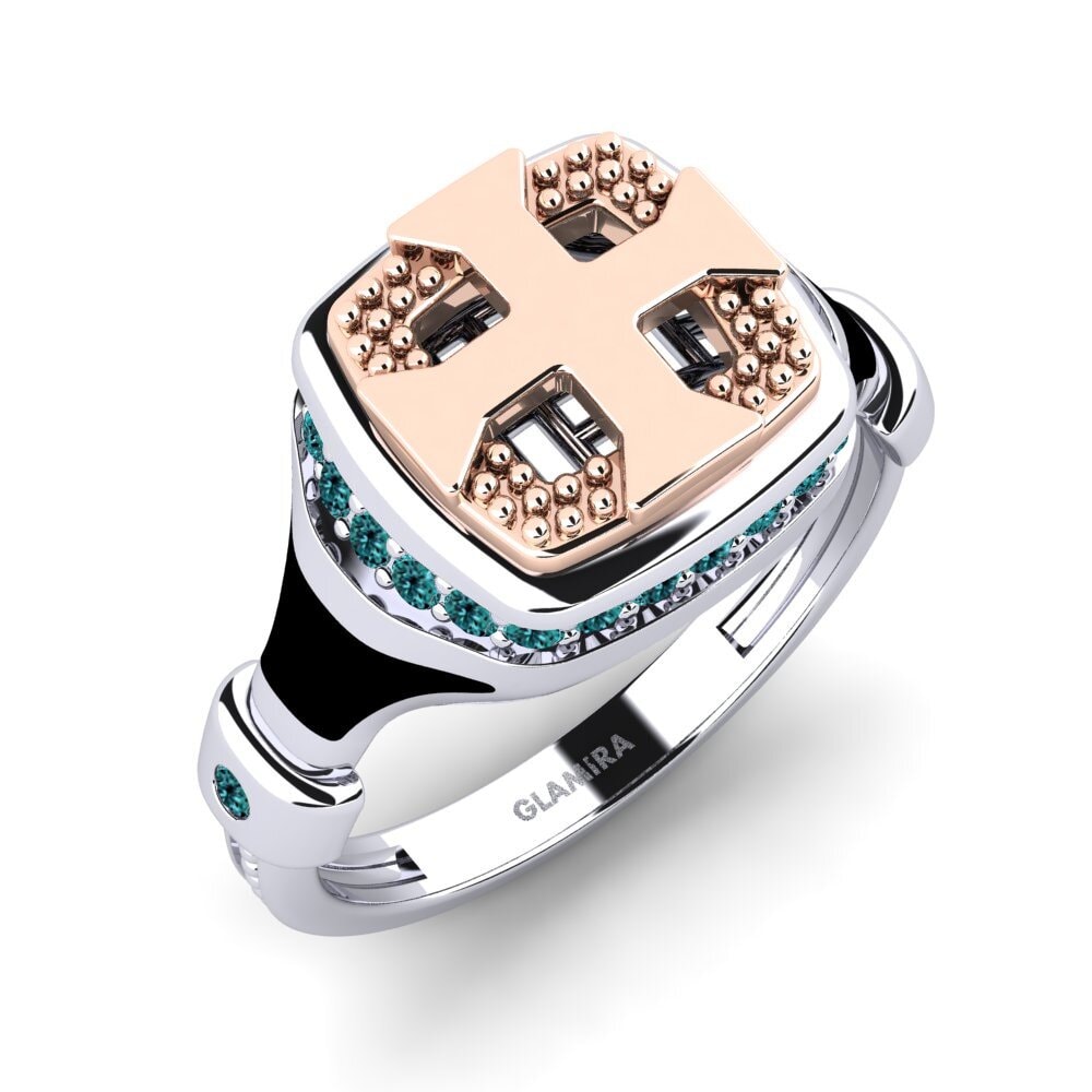 14ct White & Rose Gold Blue Diamond Men's Ring Unlynna