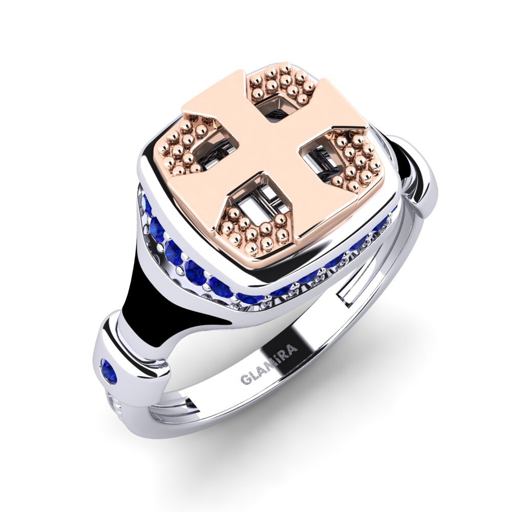 14ct White & Rose Gold Sapphire Men's Ring Unlynna