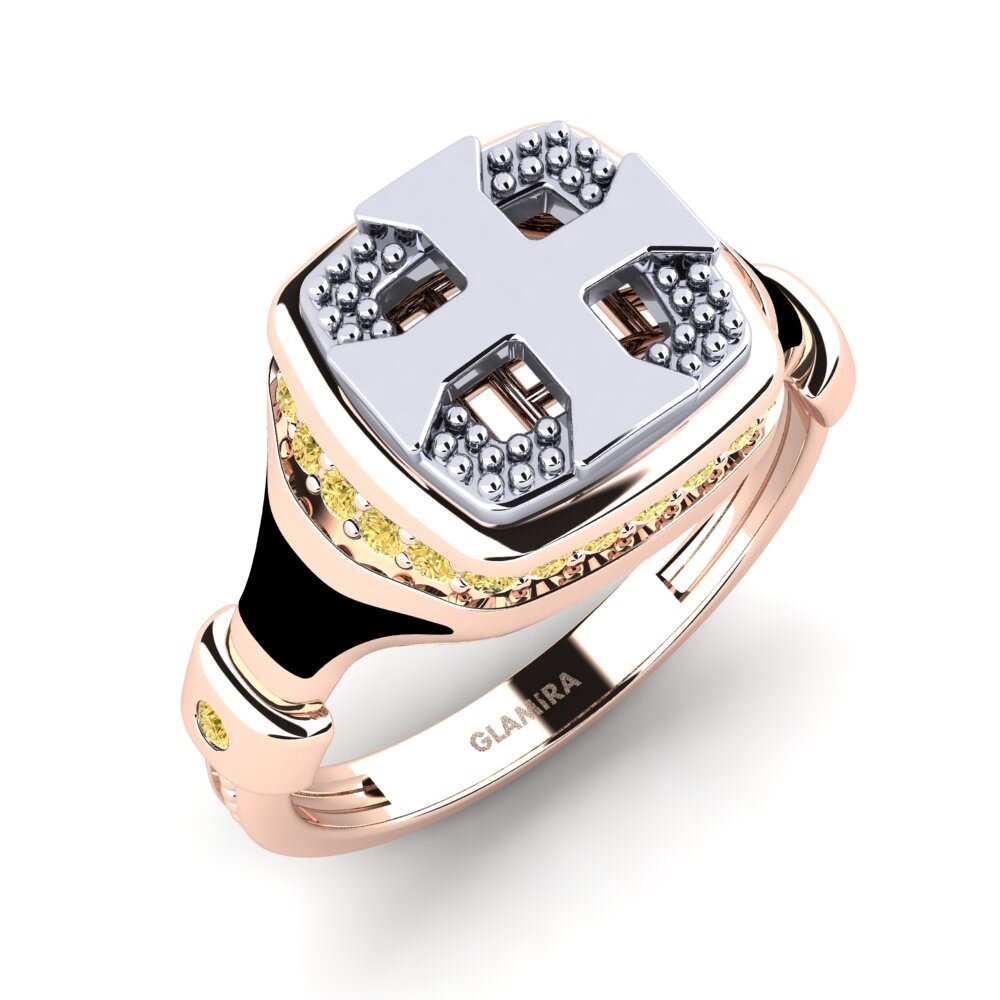 14ct Rose & White Gold Yellow Diamond Men's Ring Unlynna