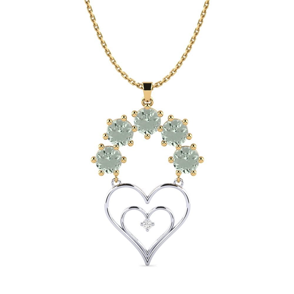 14k Oro Amarillo & Blanco Amatista verde Colgante de Mujer Unmiry