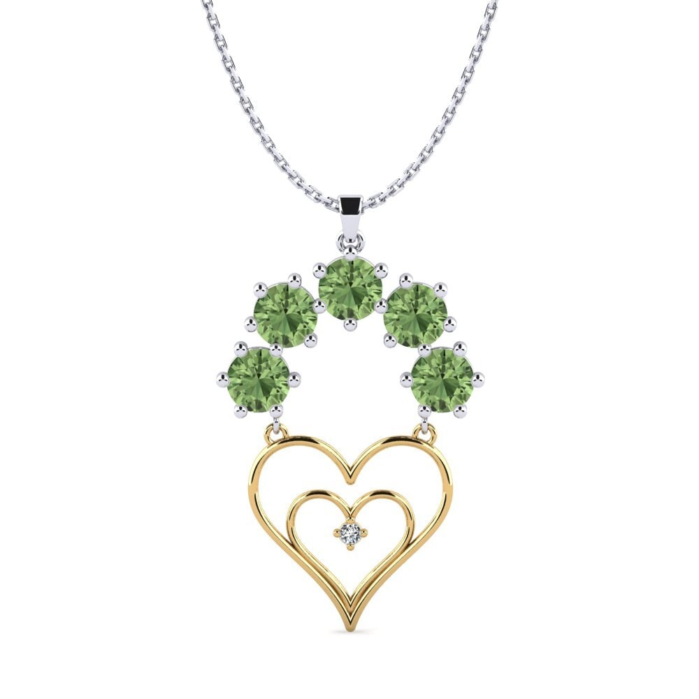 14k Oro Blanco & Amarillo Zafiro Verde Colgante de Mujer Unmiry