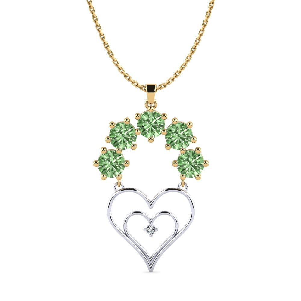 14k Oro Amarillo & Blanco Diamante Verde Colgante de Mujer Unmiry