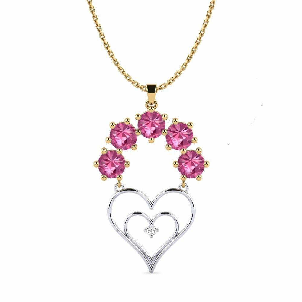 Vàng-Trắng 9K Đá Tourmaline Hồng / Bích tỷ Mặt dây chuyền nữ Unmiry