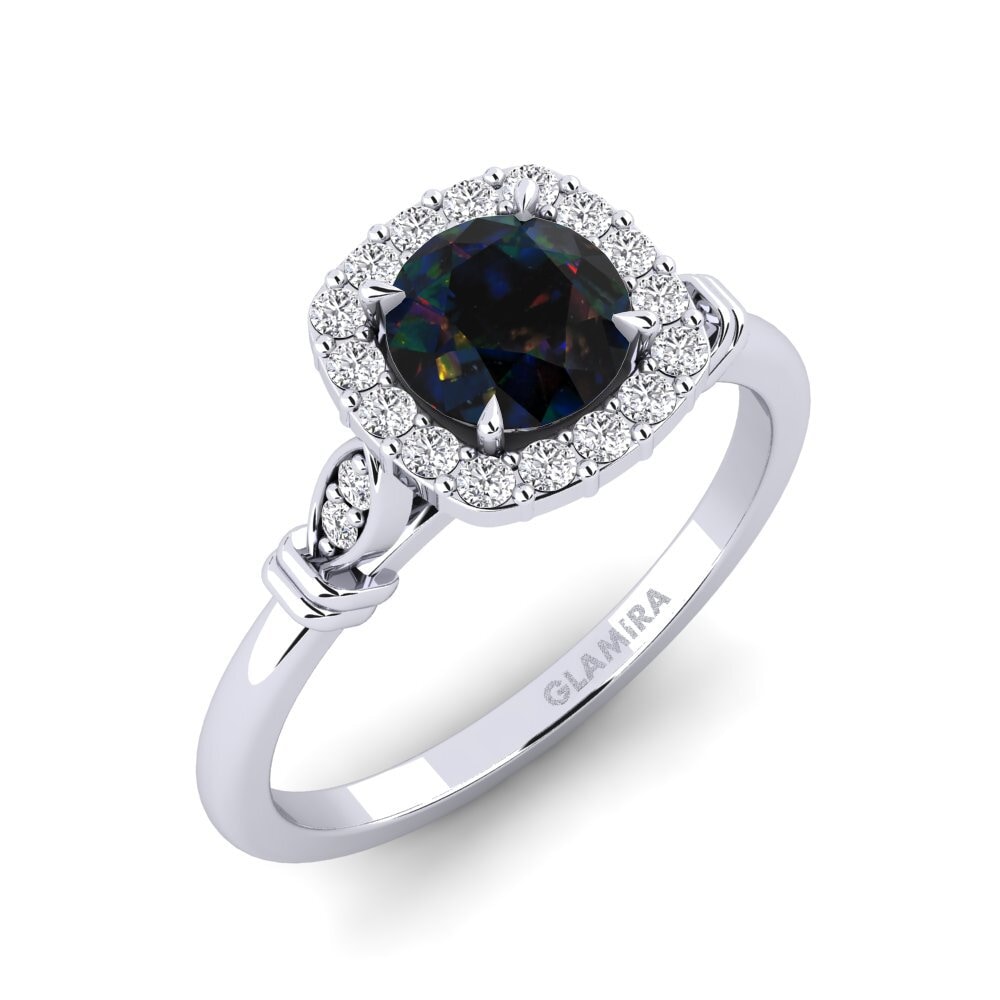14k White Gold Black Opal Engagement Ring Magdalen
