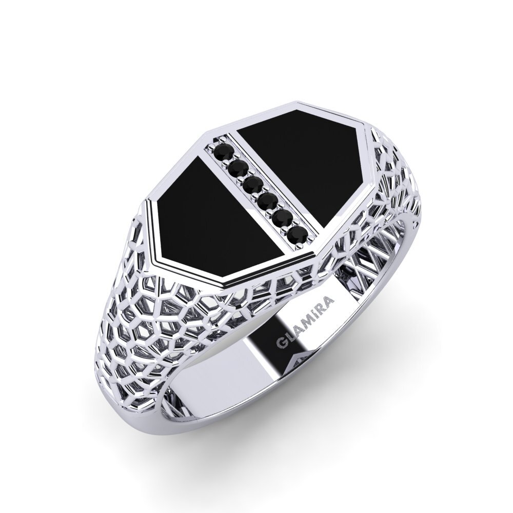 Diamante Negro Anillo de dedo meñique para hombre Uref
