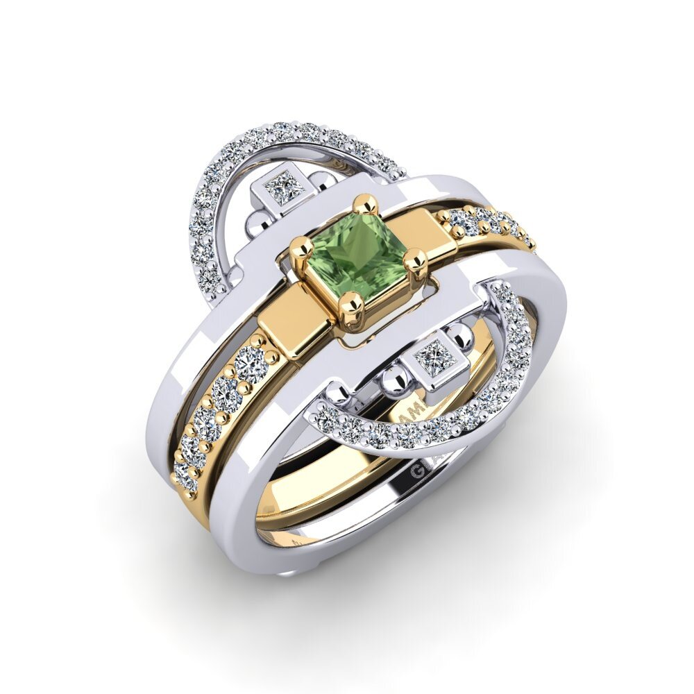 14ct White / Yellow Gold Green Sapphire Ring Urherixa - SET