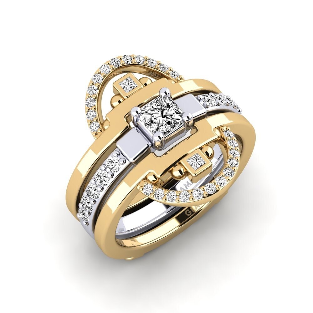 18ct Yellow & White Gold Moissanite Ring Urherixa - SET
