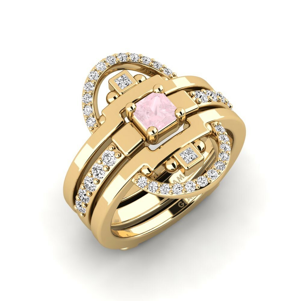 Or Jaune 18k Quartz Rose Bague Urherixa - SET