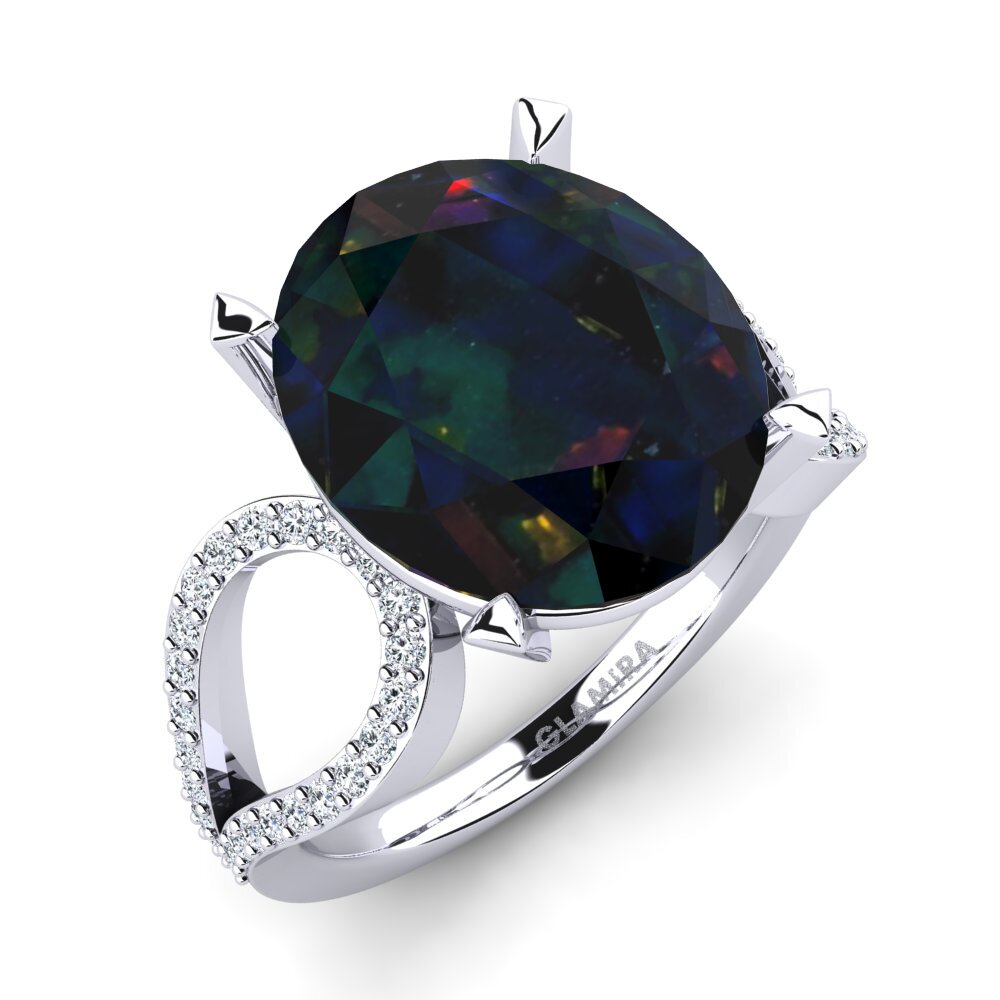 White Silver Black Opal Ring Urilla
