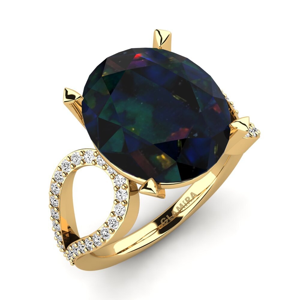 18k Oro Amarillo Opalo Negro Anillo Urilla