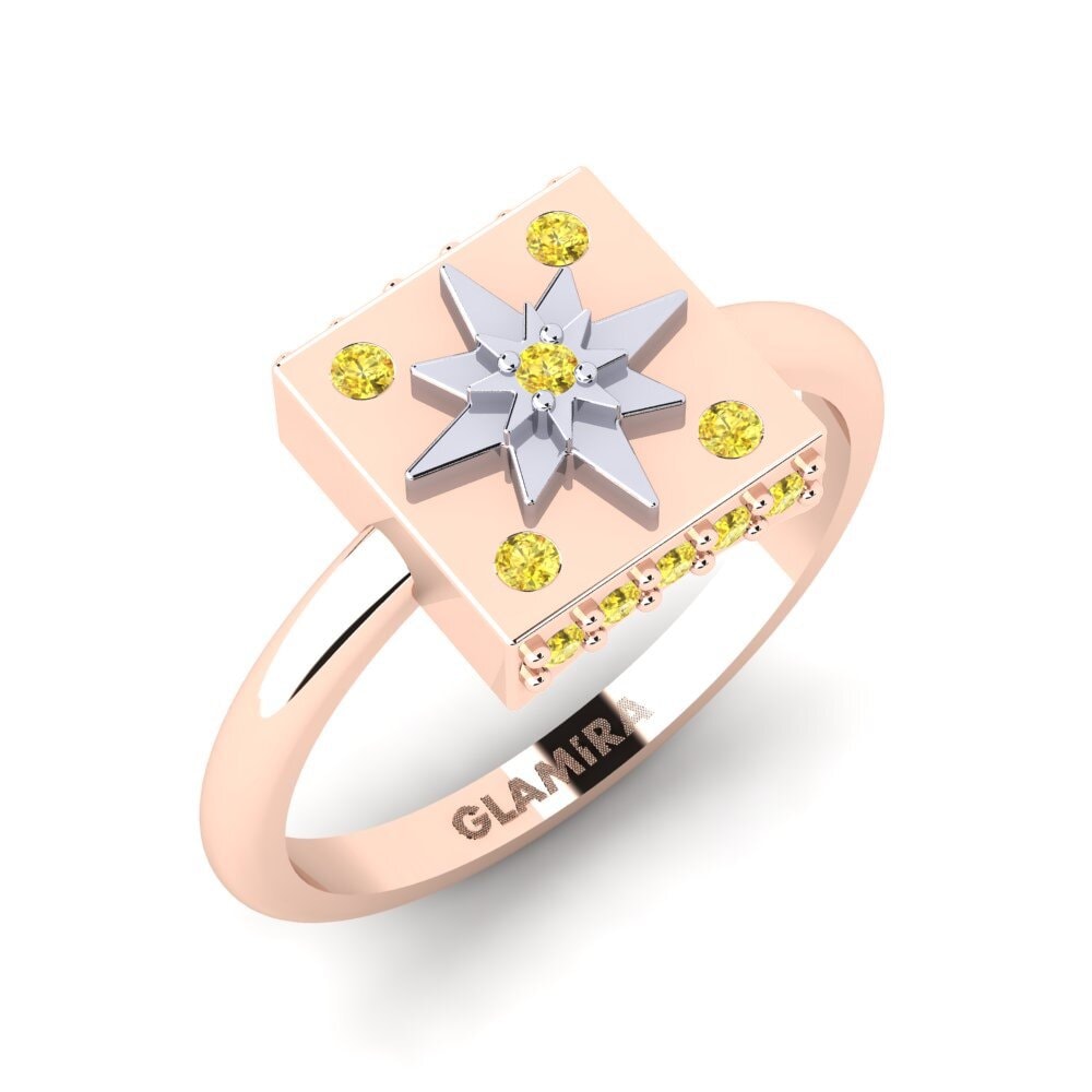 14k Oro Rosa & Blanco Zafiro amarillo Anillo meñique Ushas