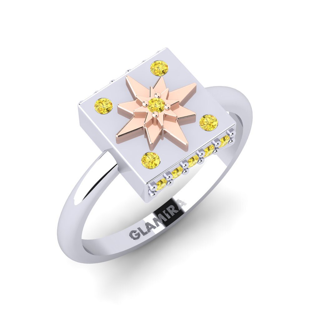 14k Oro Blanco & Rosa Zafiro amarillo Anillo meñique Ushas