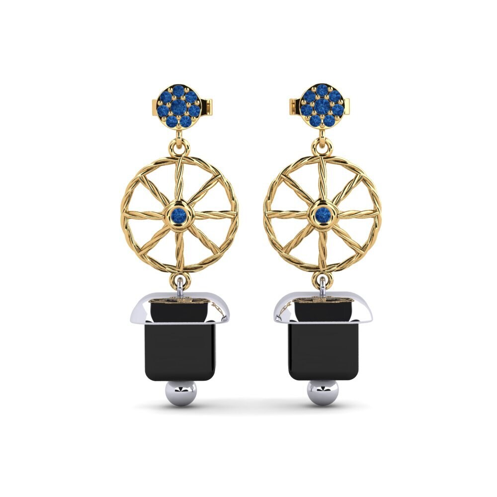 9ct Yellow & White Gold Dark Blue Zirconia Women's Earring Utopus