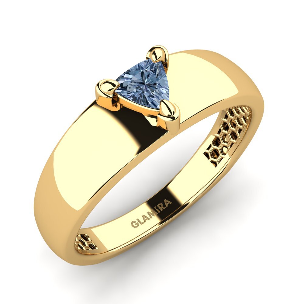 Oro Giallo 585 Diamante Blu Anello da uomo Vacanza