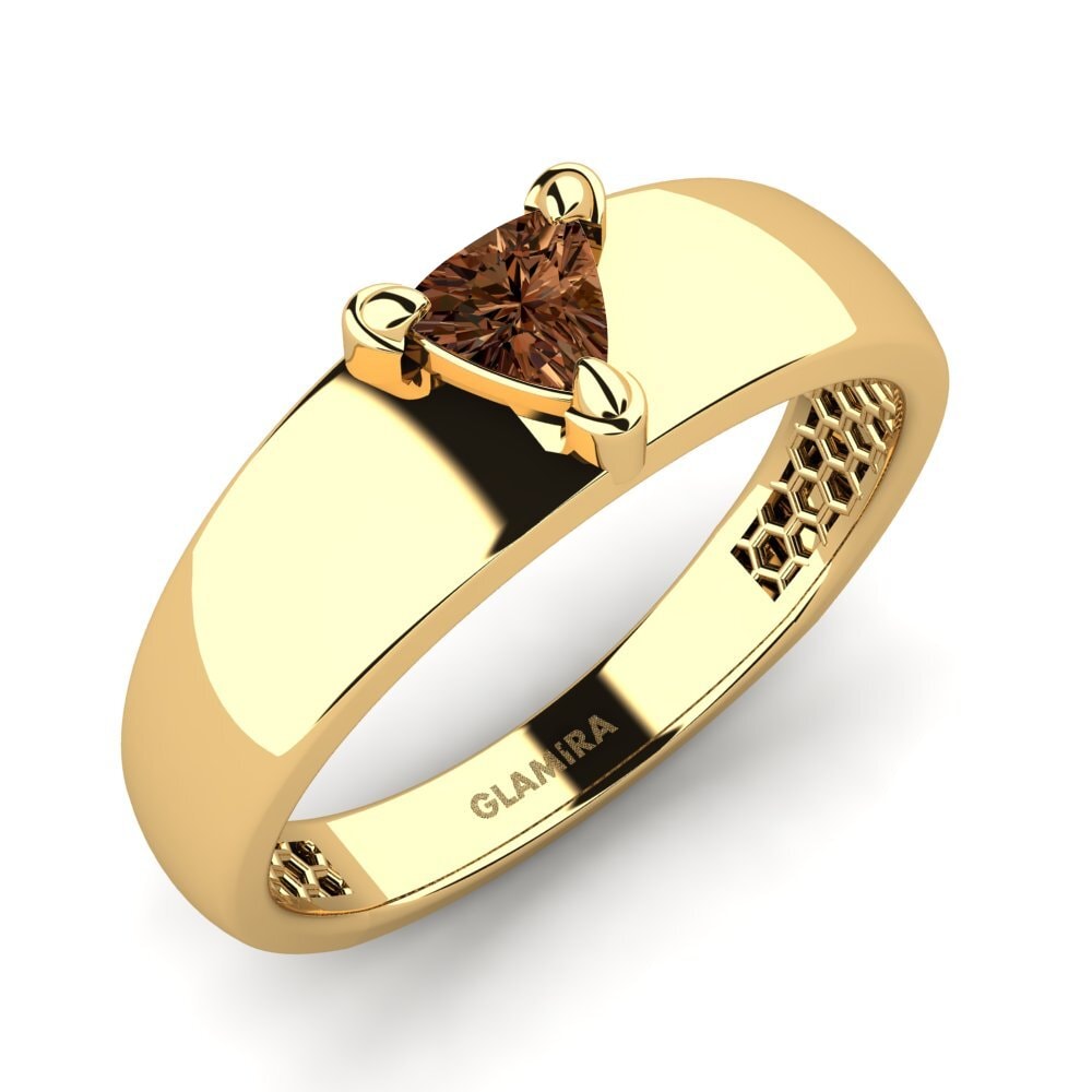 Oro Giallo 585 Diamante Marrone Anello da uomo Vacanza