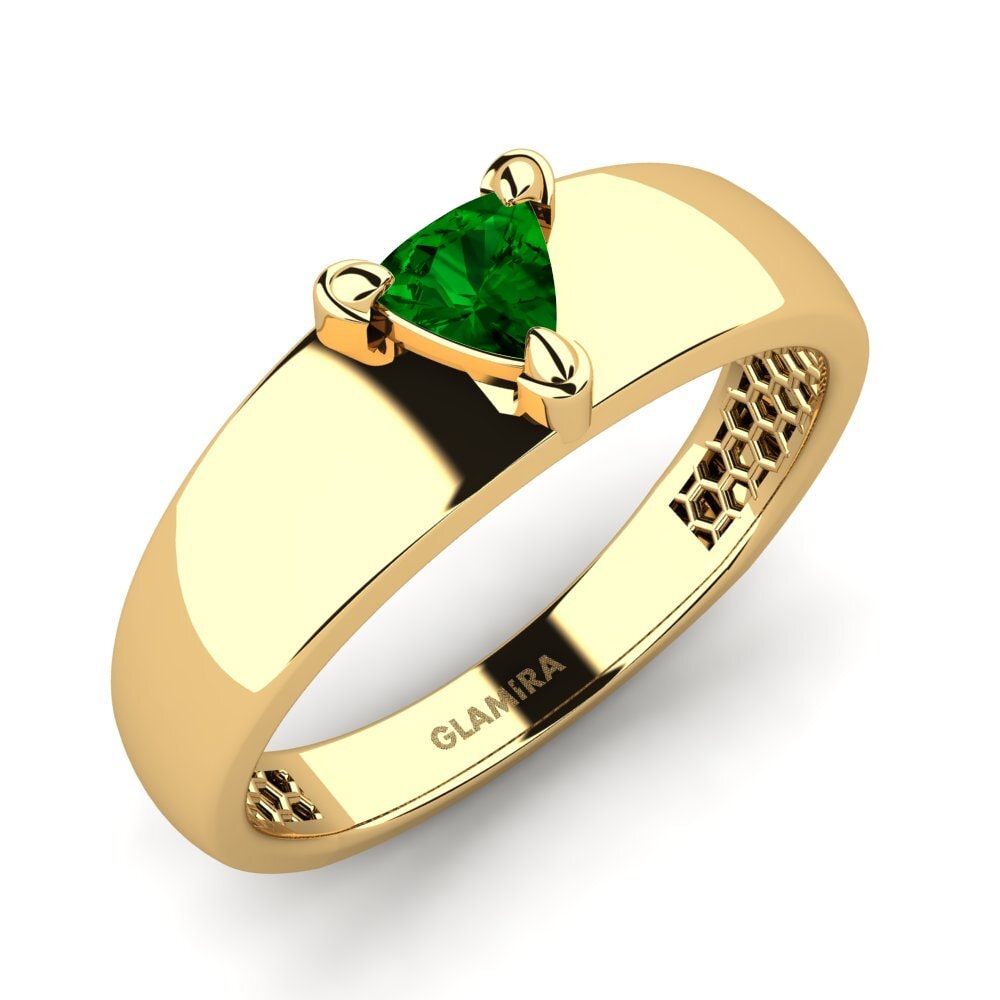 Oro Giallo 750 Zircone Verde Anello da uomo Vacanza