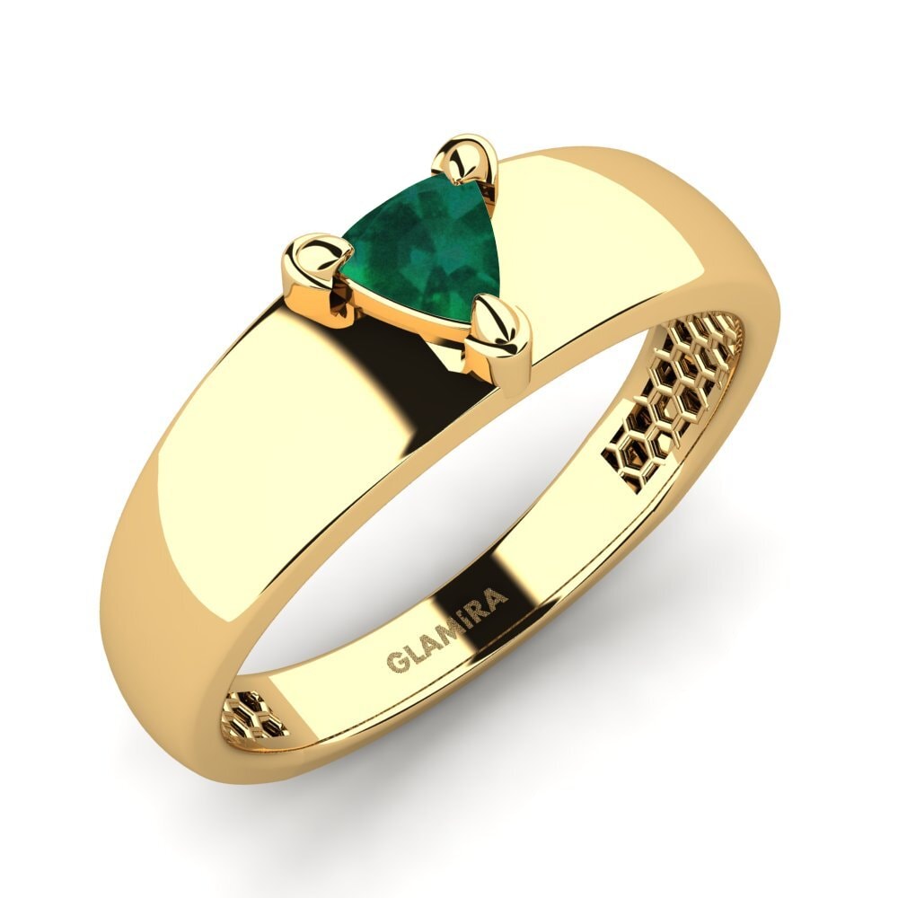 Oro Giallo 750 Smeraldo Anello da uomo Vacanza